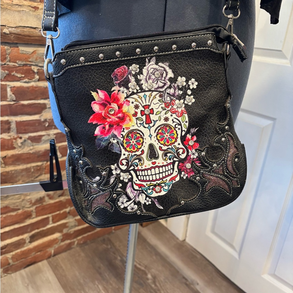 Embroidered Skull Crossbody Bag